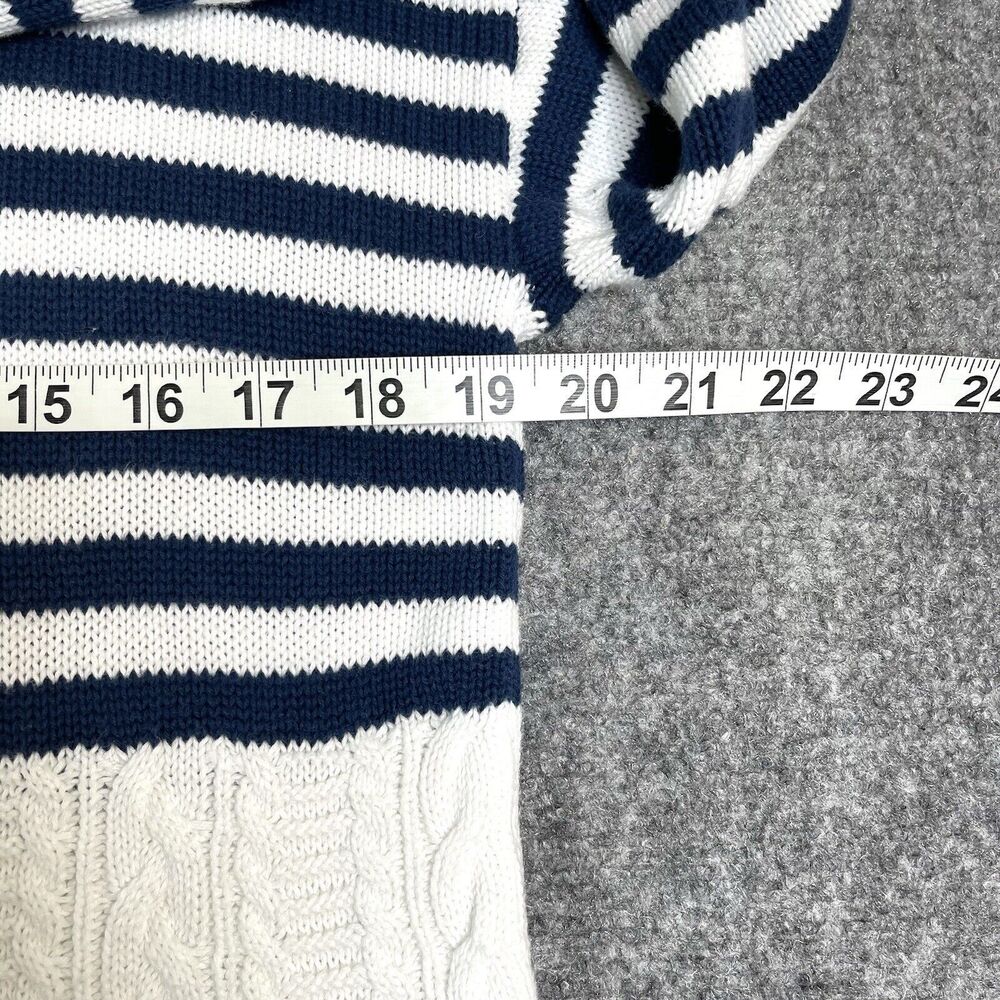 Orvis Sweater Womens Medium Navy Striped Scalloped Hem Button Accent Cotton - Picture 8 of 10